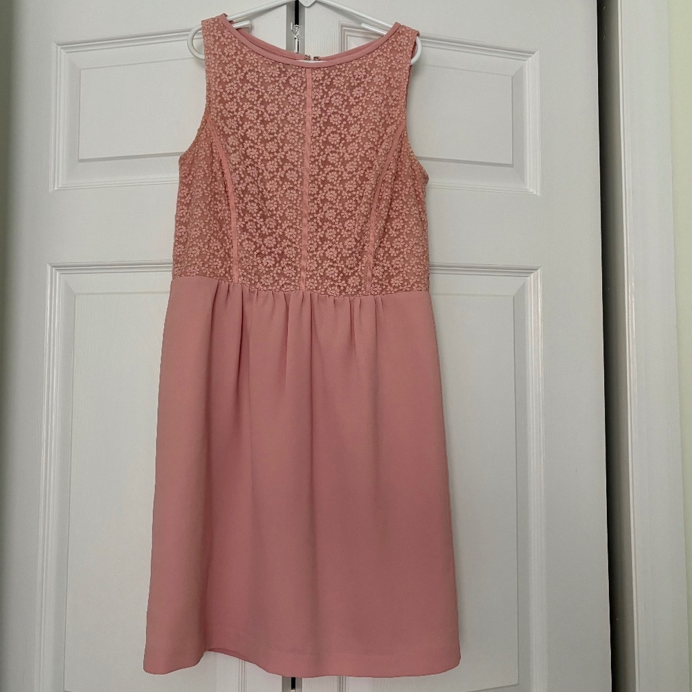 LOFT Petite Pink Floral Lace Bodice Dress, Size 00P